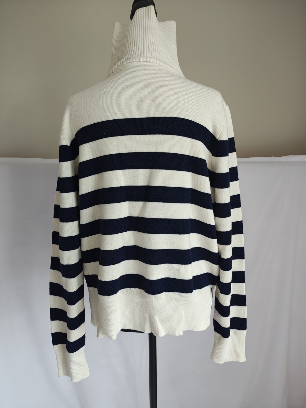 Striped Half‑Zip Mock Neck Sweater - Navy & Cream - Picture 4 of 5